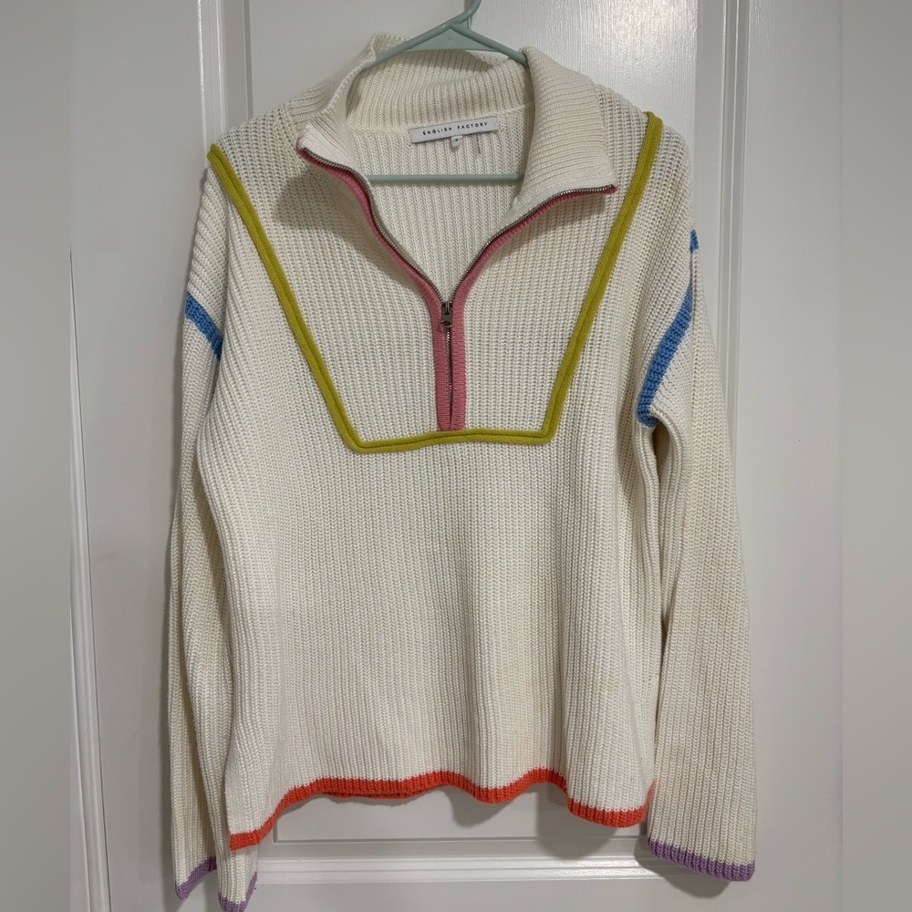 English factory quarter zip contrast piping